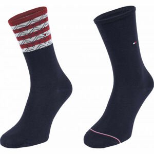 Tommy Hilfiger WOMEN SEASONAL TENCEL SOCK 2P FOLK STRIPE Dámské ponožky, tmavě modrá, velikost